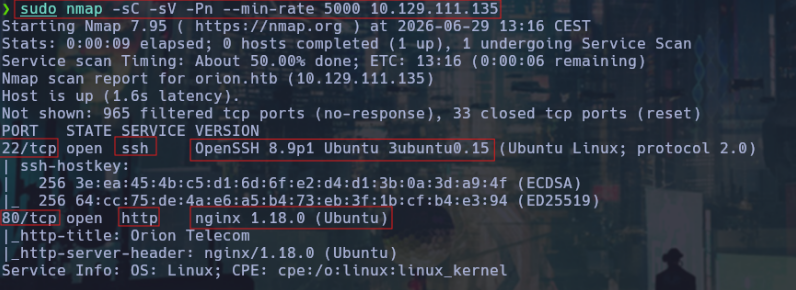 Escaneo Nmap detallado — versiones de servicios